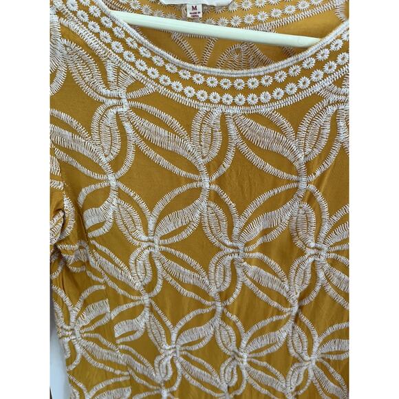 Solitaire Women M Yellow Embroidered Blouse Top Boho Hippie Vtg - Picture 3 of 7